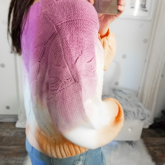 Fall Cable Knit Ombre Sweater Tie Dye Pullover Top Dolman Sweaters - Picture 8 of 10